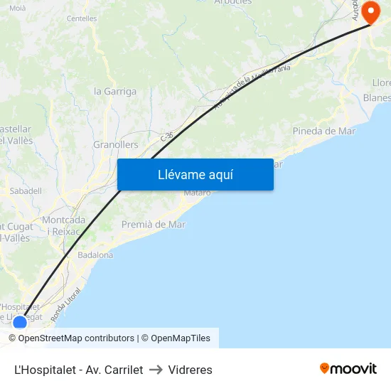 L'Hospitalet - Av. Carrilet to Vidreres map