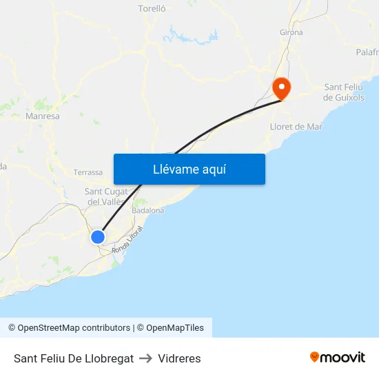 Sant Feliu De Llobregat to Vidreres map