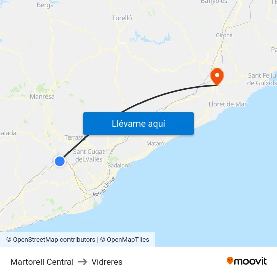 Martorell Central to Vidreres map