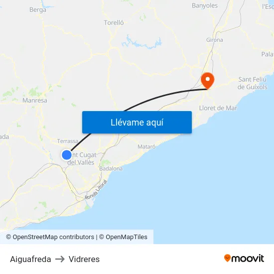 Aiguafreda to Vidreres map
