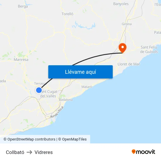 Collbató to Vidreres map