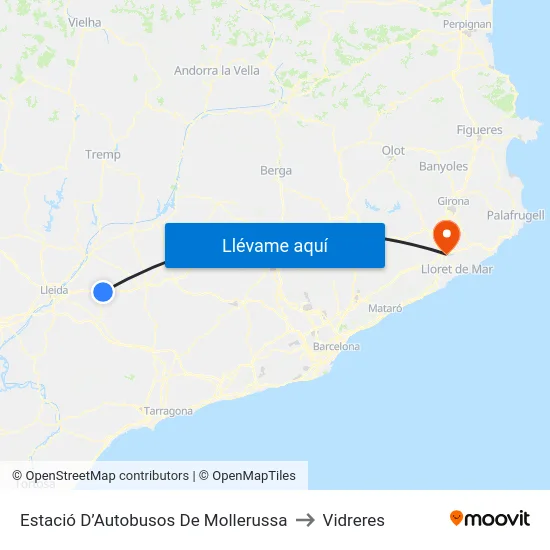 Estació D’Autobusos De Mollerussa to Vidreres map
