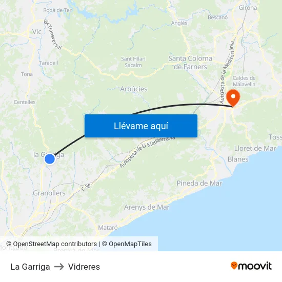 La Garriga to Vidreres map