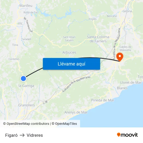 Figaró to Vidreres map