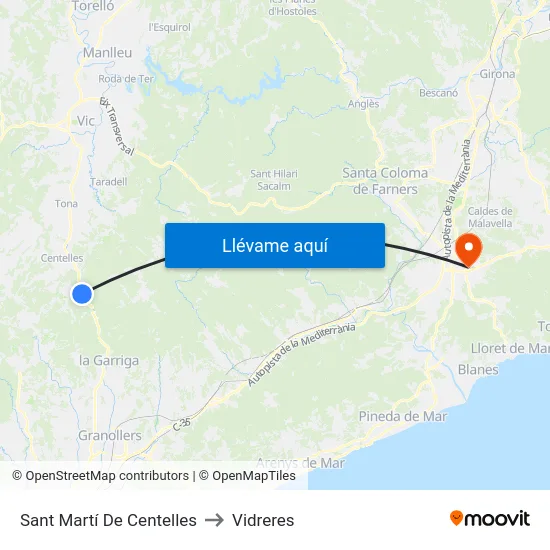 Sant Martí De Centelles to Vidreres map
