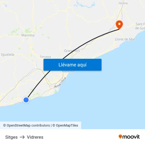 Sitges to Vidreres map