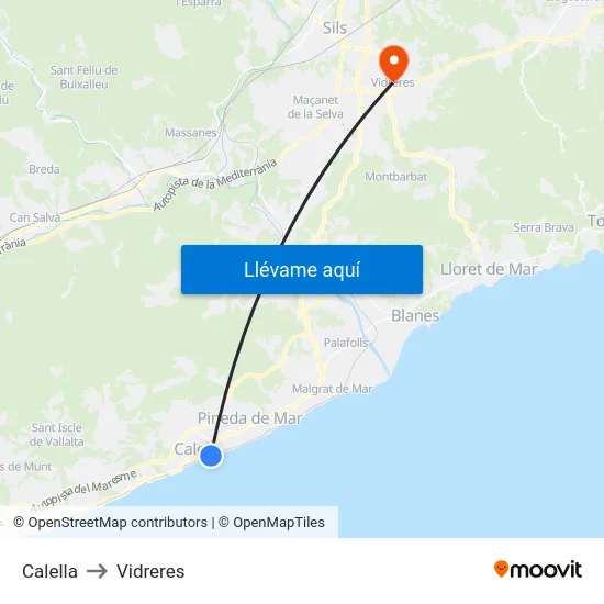 Calella to Vidreres map