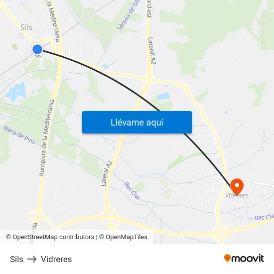 Sils to Vidreres map