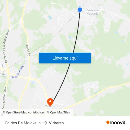 Caldes De Malavella to Vidreres map