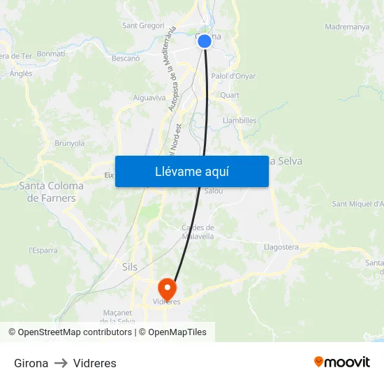 Girona to Vidreres map
