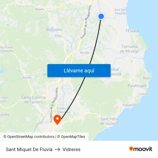 Sant Miquel De Fluvià to Vidreres map