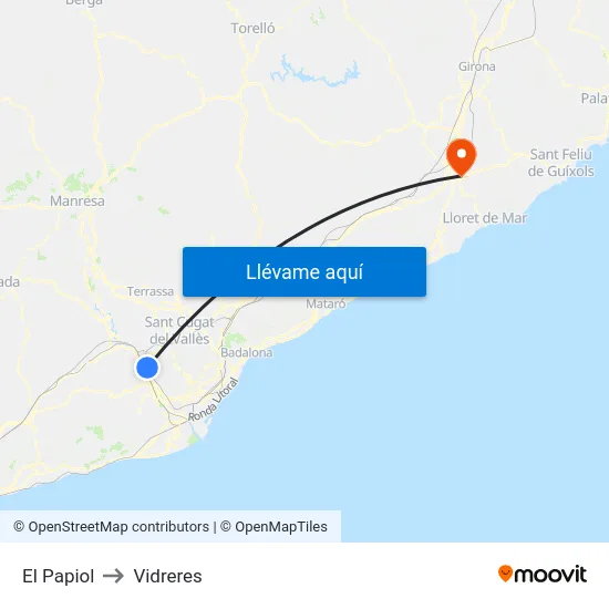 El Papiol to Vidreres map