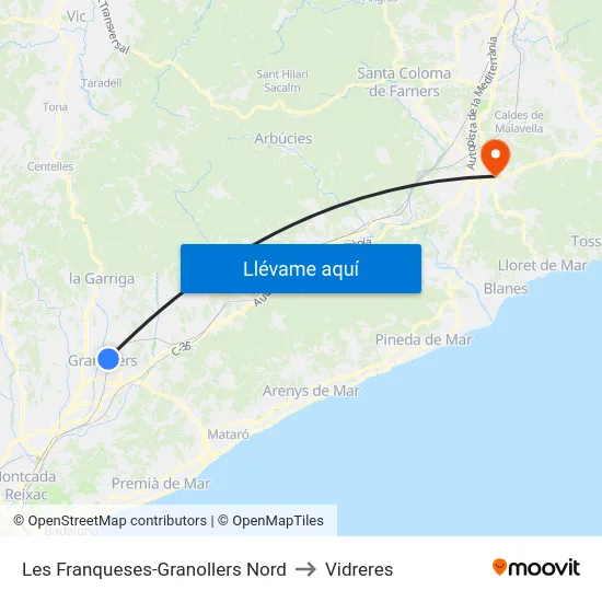 Les Franqueses-Granollers Nord to Vidreres map