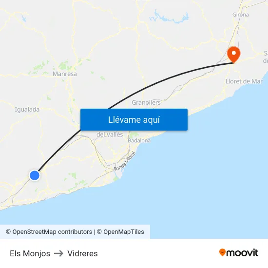 Els Monjos to Vidreres map