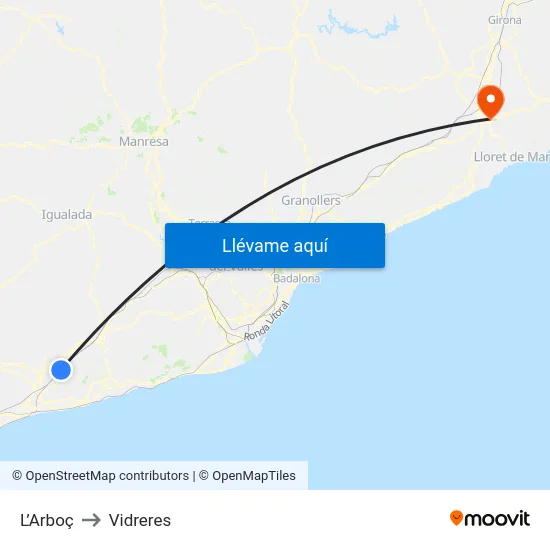 L’Arboç to Vidreres map