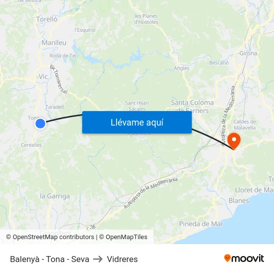Balenyà - Tona - Seva to Vidreres map