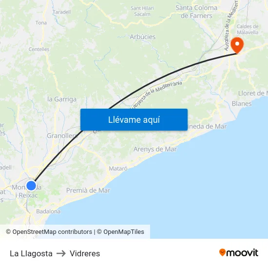 La Llagosta to Vidreres map