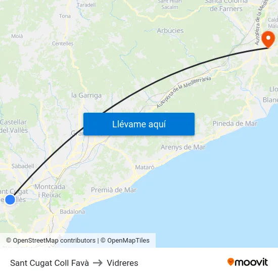 Sant Cugat Coll Favà to Vidreres map