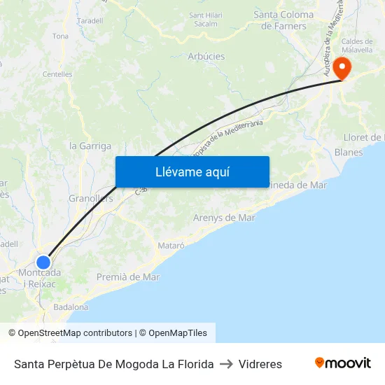 Santa Perpètua De Mogoda La Florida to Vidreres map