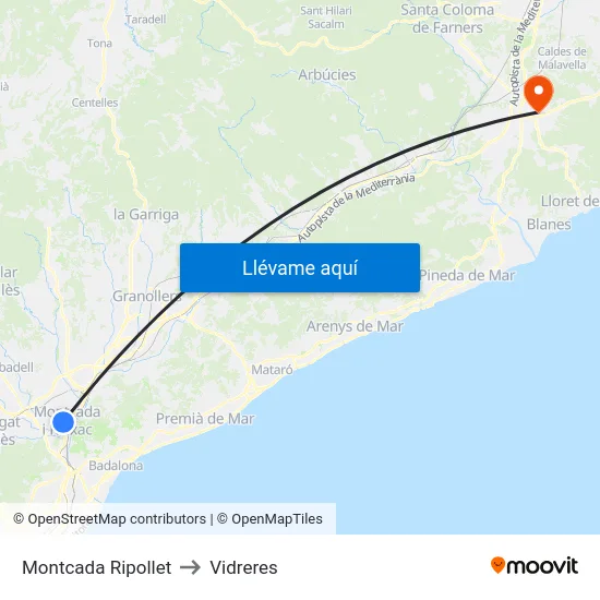 Montcada Ripollet to Vidreres map