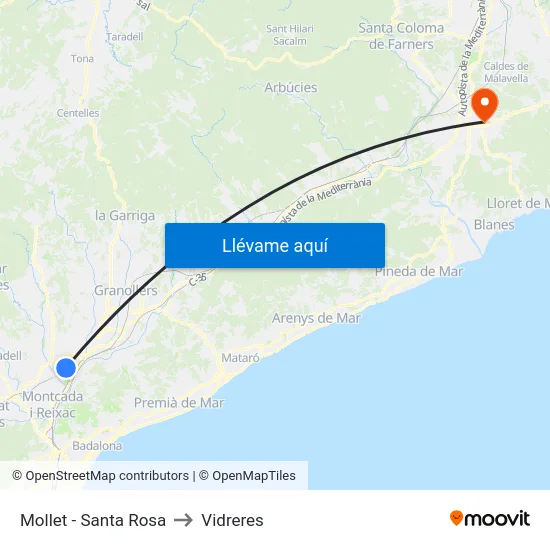 Mollet - Santa Rosa to Vidreres map