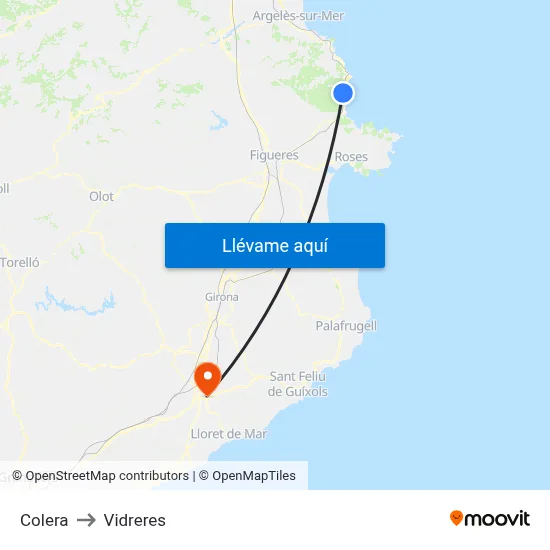 Colera to Vidreres map