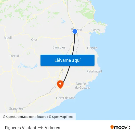 Figueres Vilafant to Vidreres map