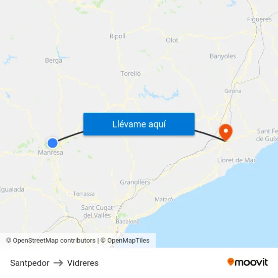 Santpedor to Vidreres map