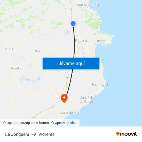 La Jonquera to Vidreres map