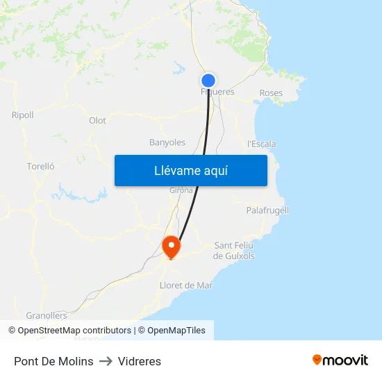 Pont De Molins to Vidreres map
