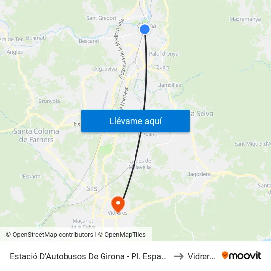 Estació D'Autobusos De Girona - Pl. Espanya to Vidreres map