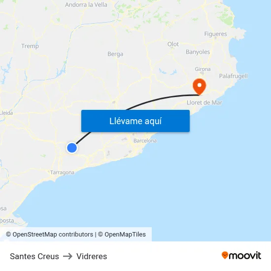 Santes Creus to Vidreres map