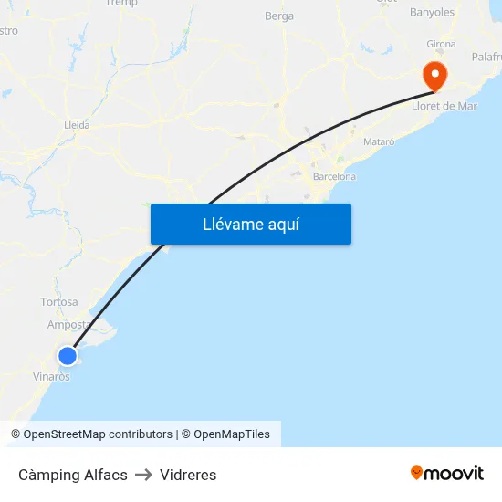 Càmping Alfacs to Vidreres map