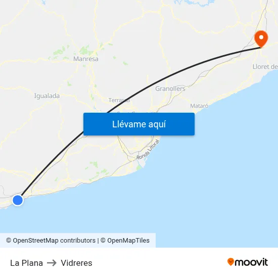La Plana to Vidreres map