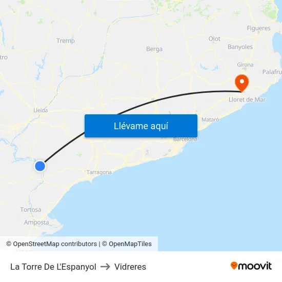 La Torre De L'Espanyol to Vidreres map