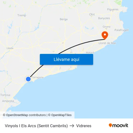 Vinyols I Els Arcs (Sentit Cambrils) to Vidreres map