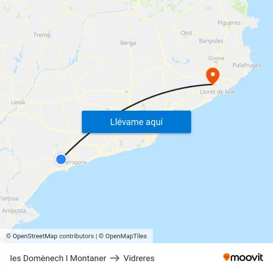 Ies Domènech I Montaner to Vidreres map