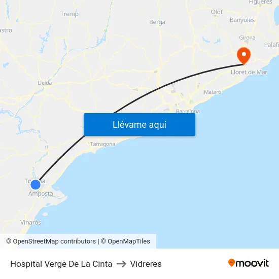 Hospital Verge De La Cinta to Vidreres map