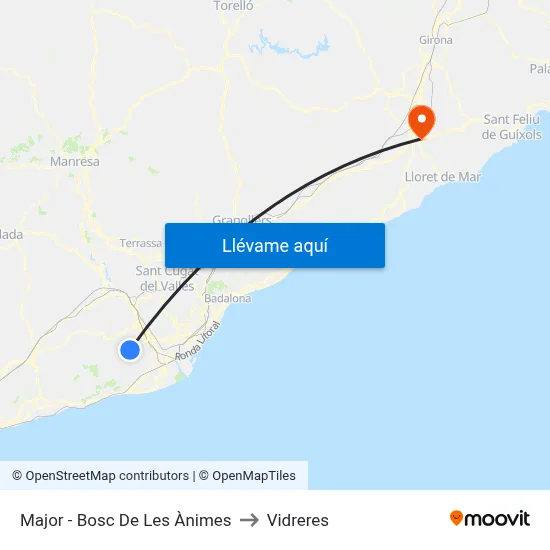 Major - Bosc De Les Ànimes to Vidreres map