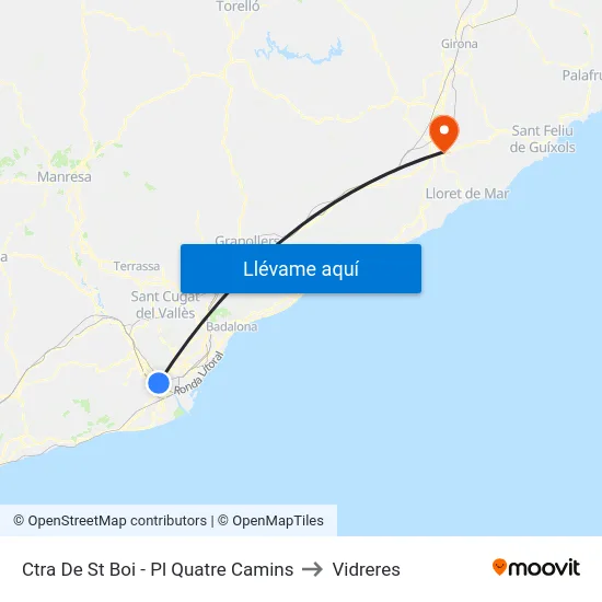 Ctra De St Boi - Pl Quatre Camins to Vidreres map