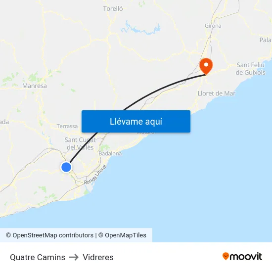 Quatre Camins to Vidreres map