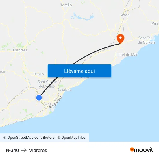 N-340 to Vidreres map
