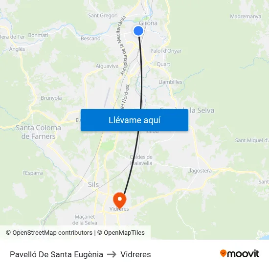 Pavelló De Santa Eugènia to Vidreres map