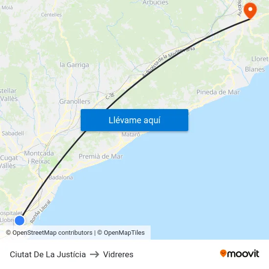 Ciutat De La Justícia to Vidreres map