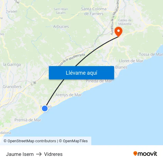 Jaume Isern to Vidreres map