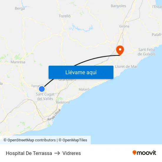 Hospital De Terrassa to Vidreres map