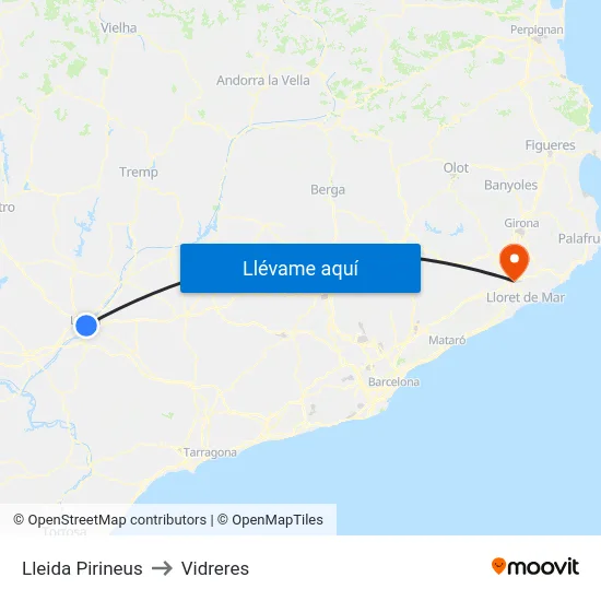 Lleida Pirineus to Vidreres map