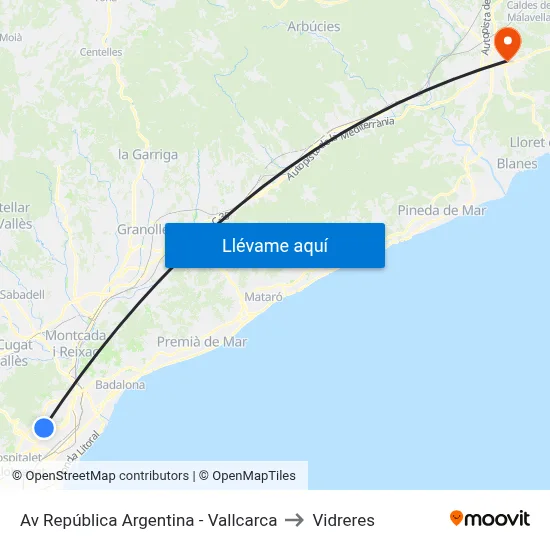 Av República Argentina - Vallcarca to Vidreres map