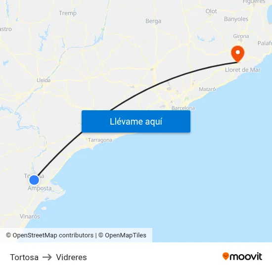 Tortosa to Vidreres map