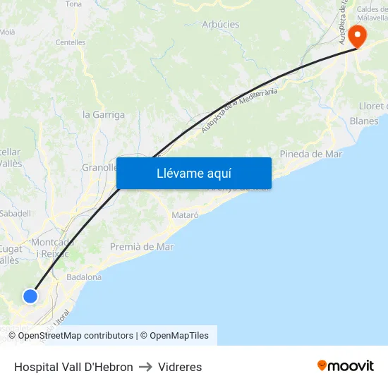 Hospital Vall D'Hebron to Vidreres map